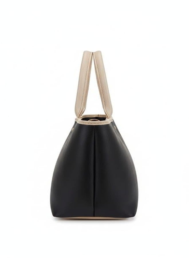 BELLORA Luna Tote Bag for Women | Dual Tone Black & Beige Handbag | Minimalist Everyday Shoulder Bag - Image 4